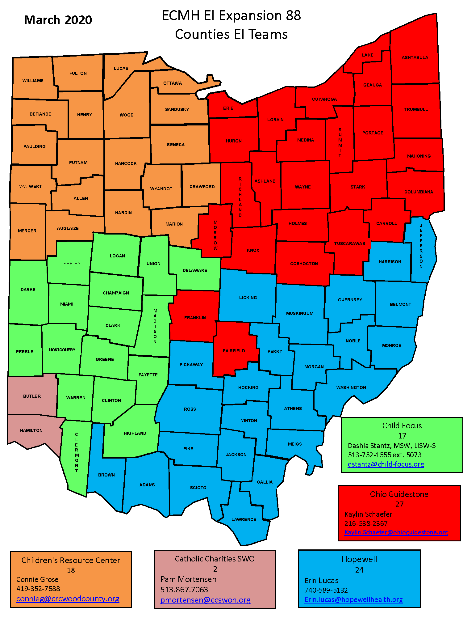 Local State And National Resources Ohio Early Intervention   ECMH EI Expansion 88 Counties EI Teams Map 